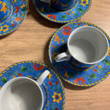 Lot 6 large cups and blue / vintage flower cups 1 cup with broken handle see last photo