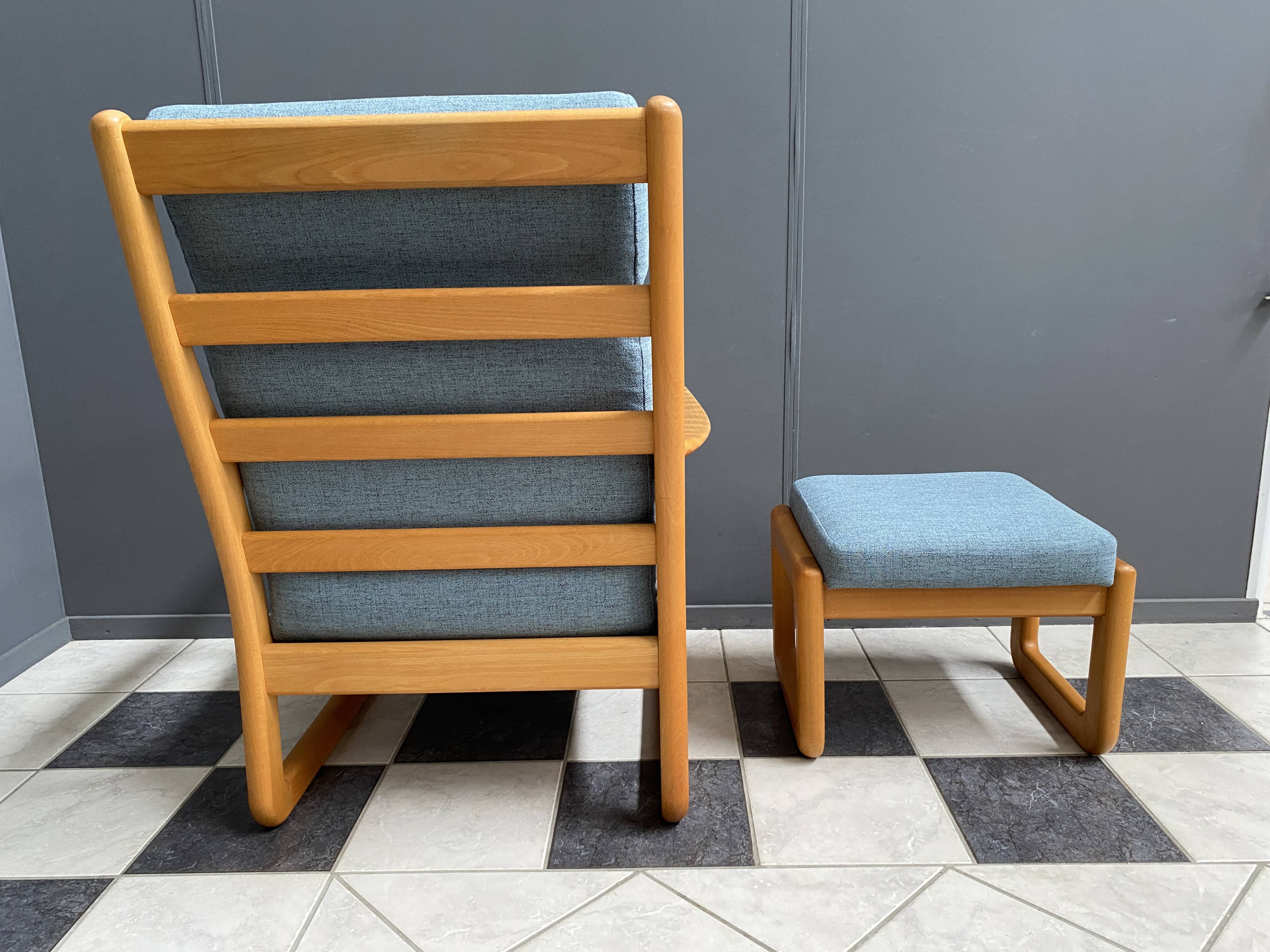Johannes Andersen highback chair with hocker for Silkeborg Denmark