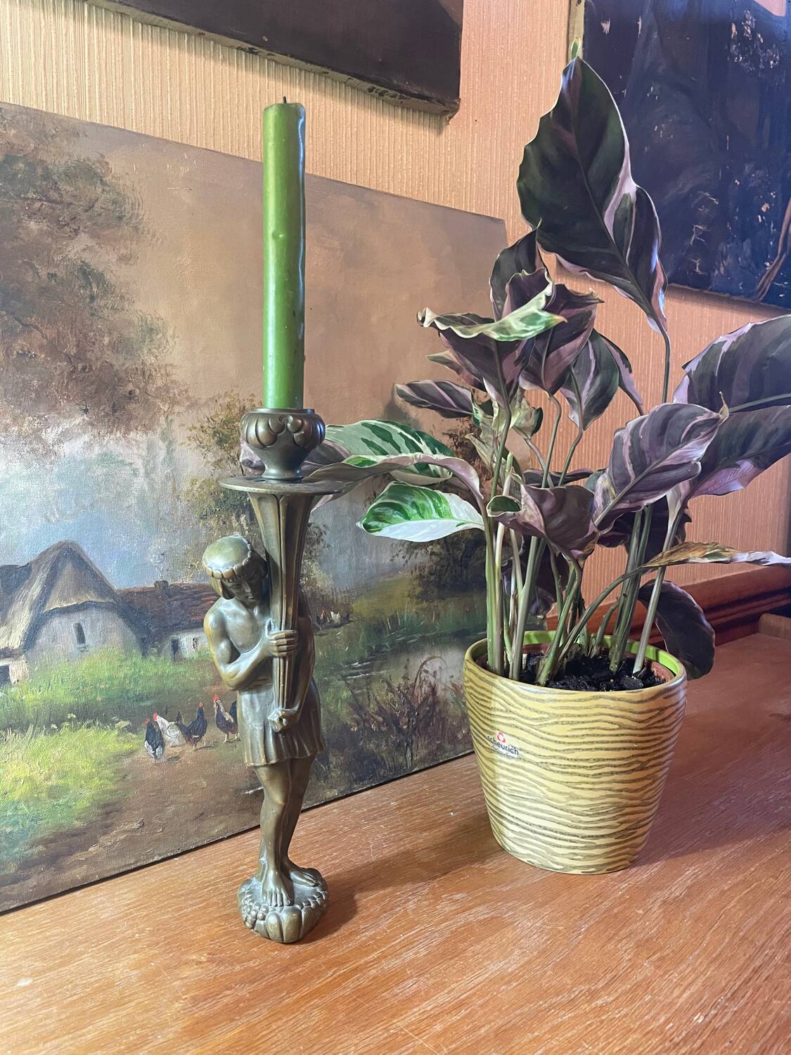 Art deco bronze candle holder
