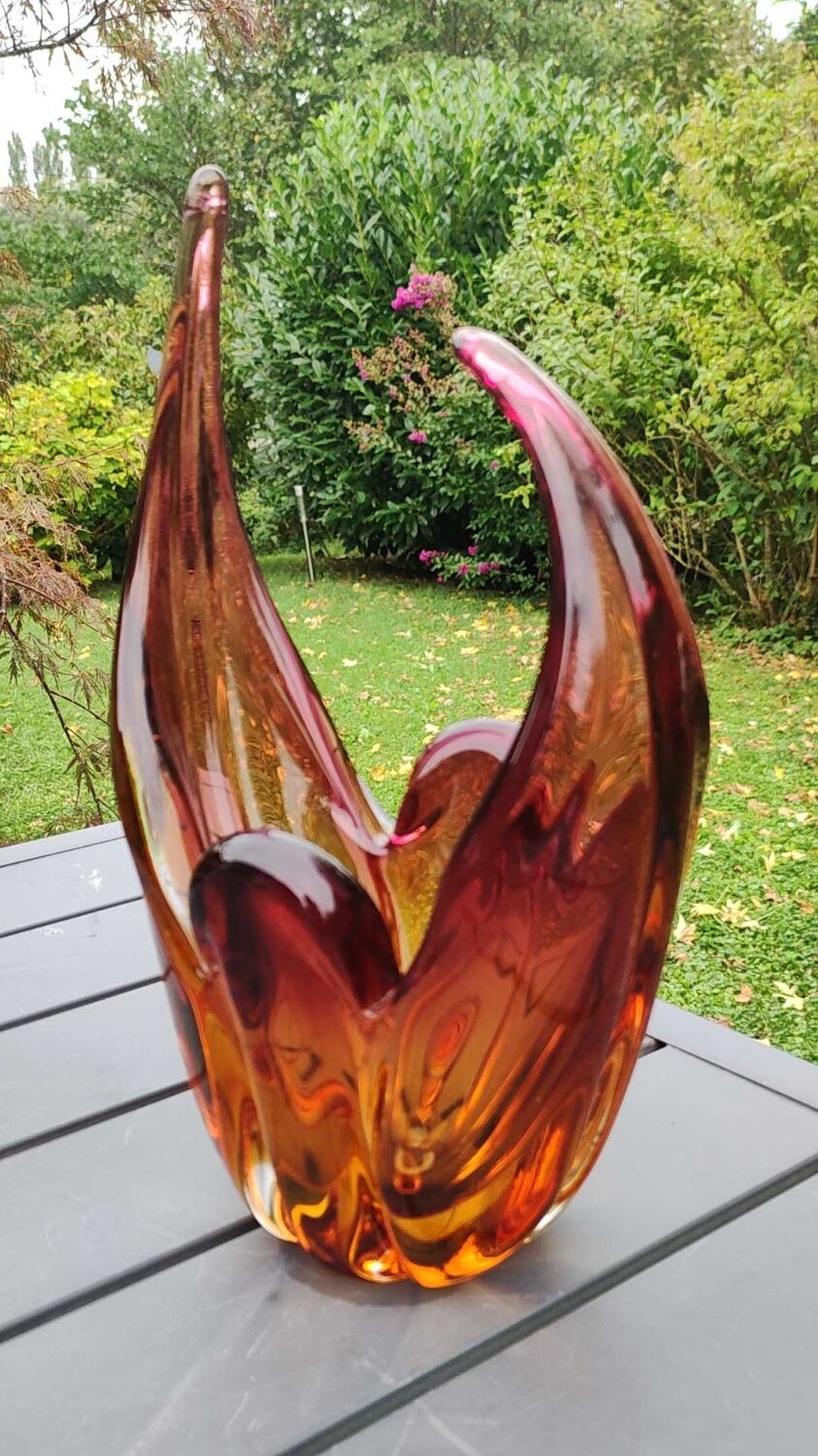 Empty pocket/Cutting/Centerpiece Murano, in blown Art glass. Floral shape/tulip