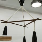 Scandinavian triangle pendant light in cascade with 3 opalines