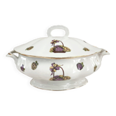 Soupière en porcelaine de Limoges décor panier d'hortensias