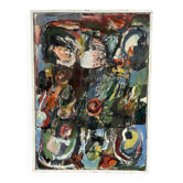 Huile sur toile originale suédoise – « Composition abstraite » par Valter Gibson – Datée de 1965 – Vintage et encadrée