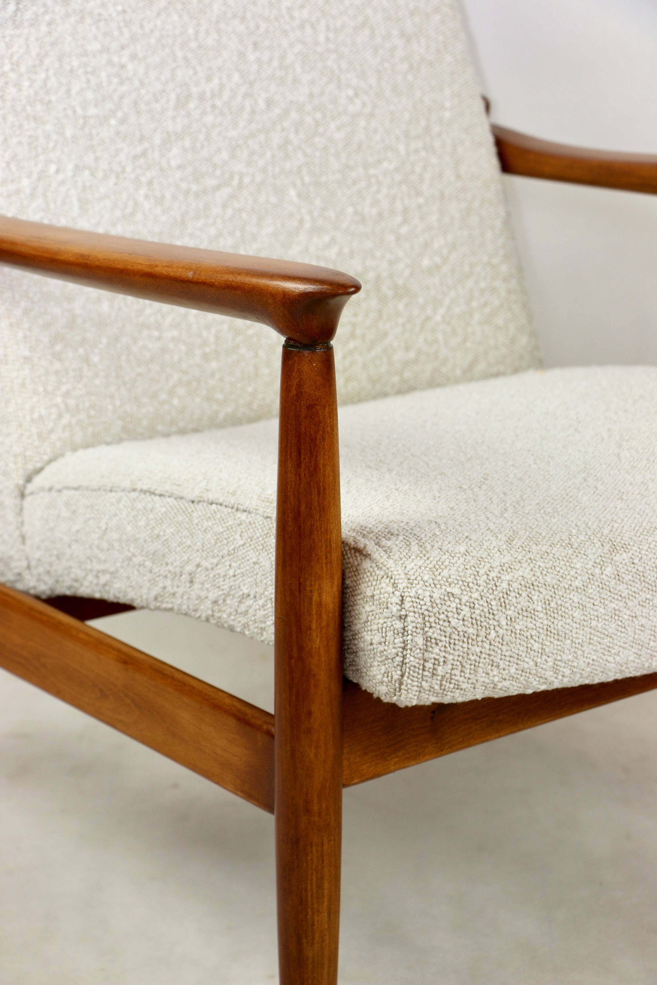 GFM-64 Brown Armchair in White Ivory Bouclé attributed to Edmund Homa, 1970s