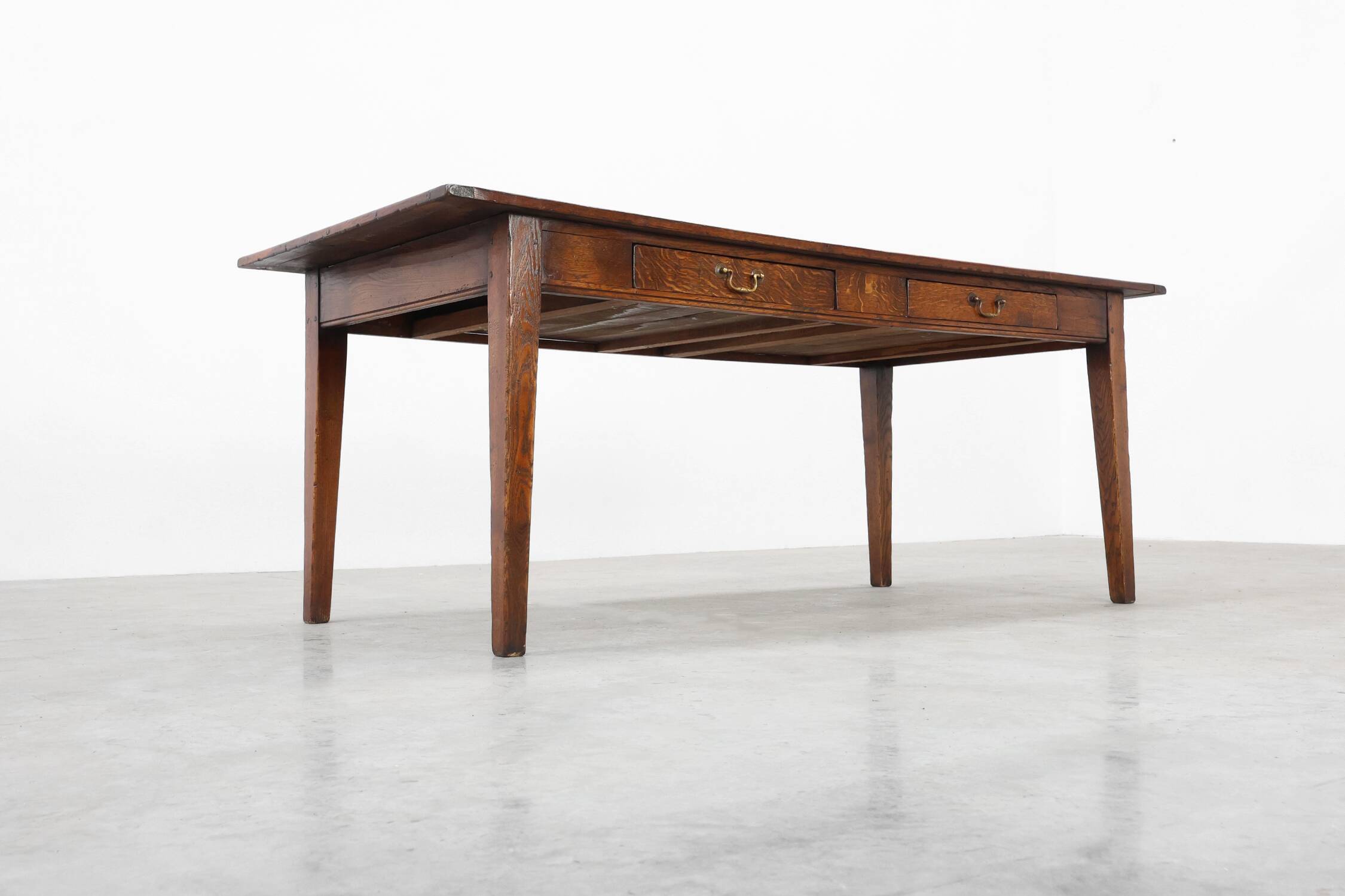 French Provincial Oak 19th century Farmhouse table with drawers, France