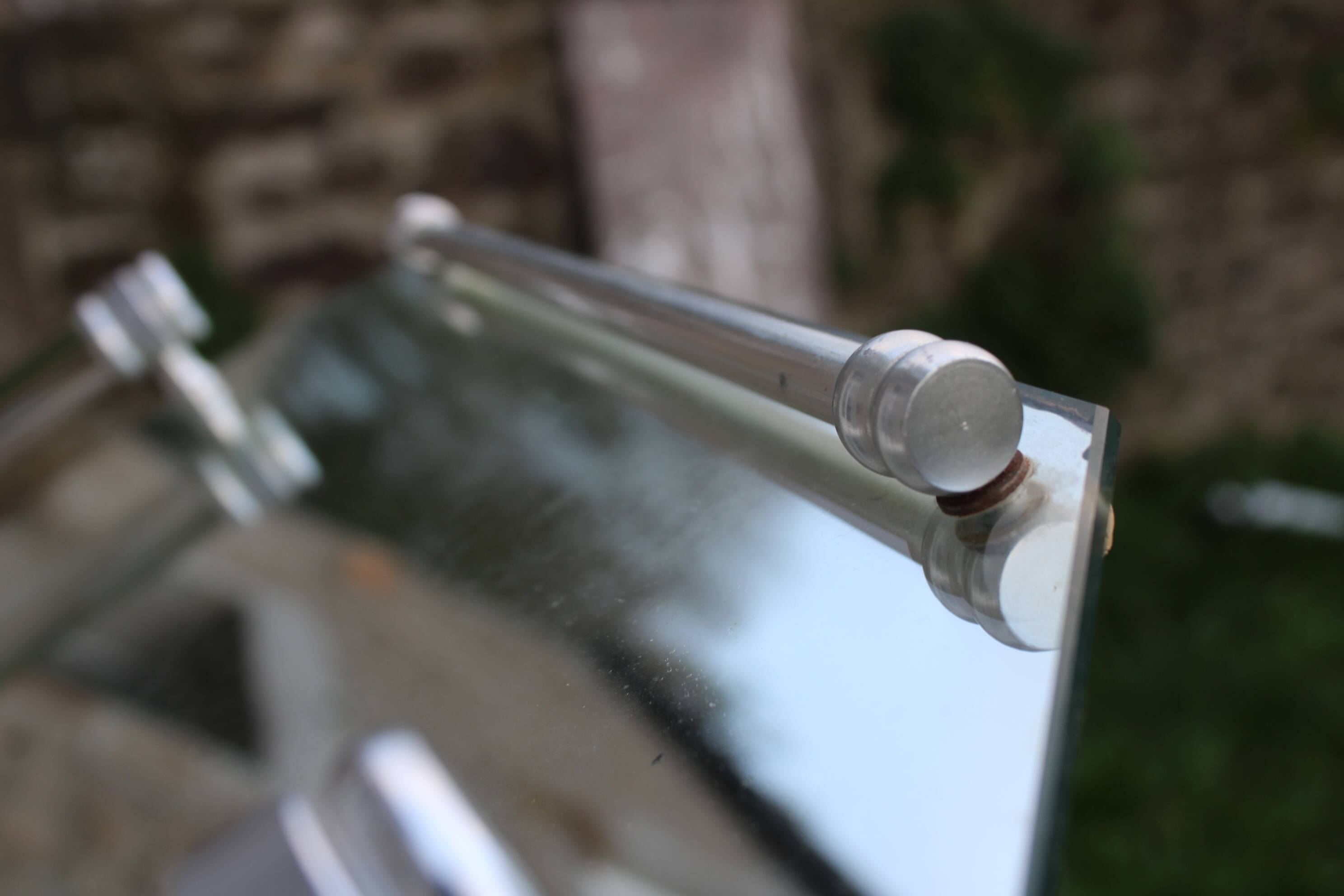 Vintage mirrored tray with glass and metal handles – H5 × W39 × D30 cm