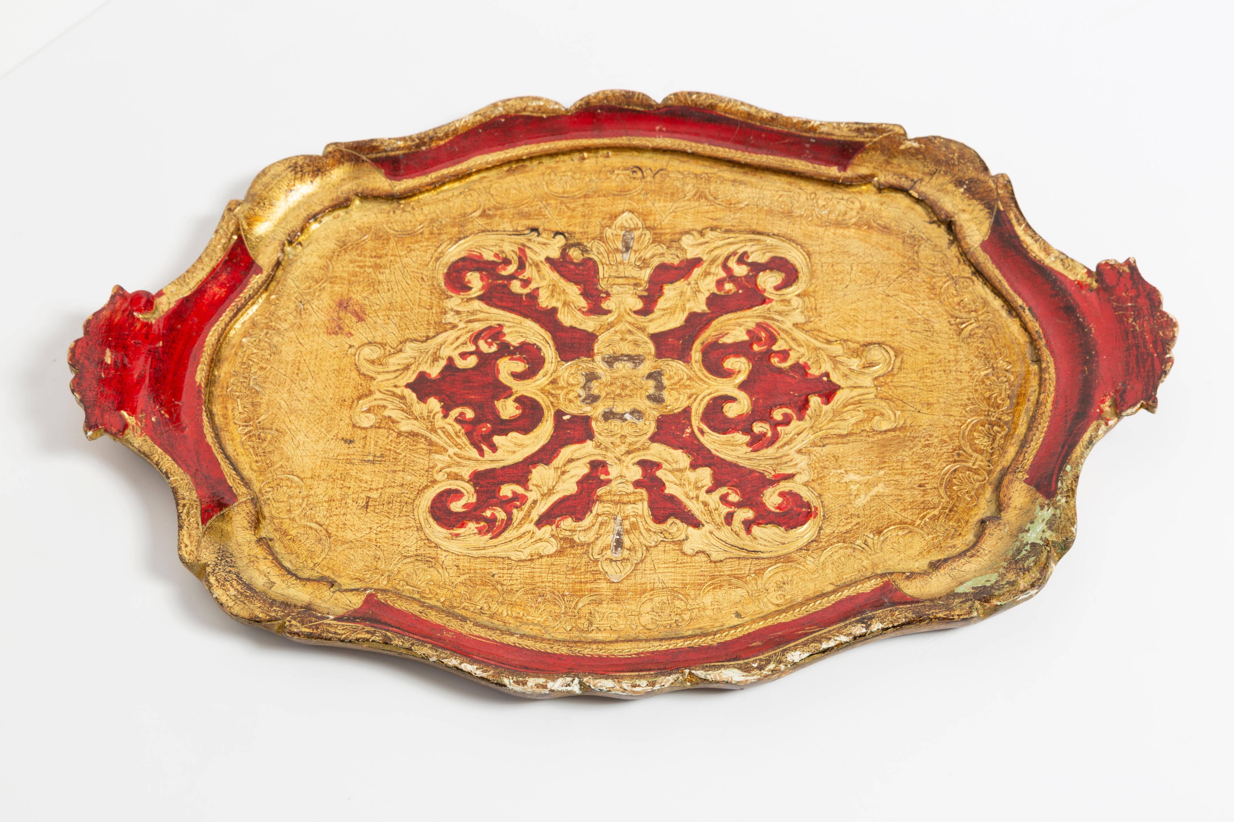 Deep red vintage decorative plate in wood, Italy, 1960s