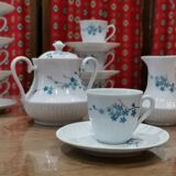 Service à café/thé en porcelaine blanc orné de fleurs bleues Chauvigny FD