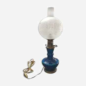 Old large ceramic lamp cracked globe + glass tube H 59 cm TBE