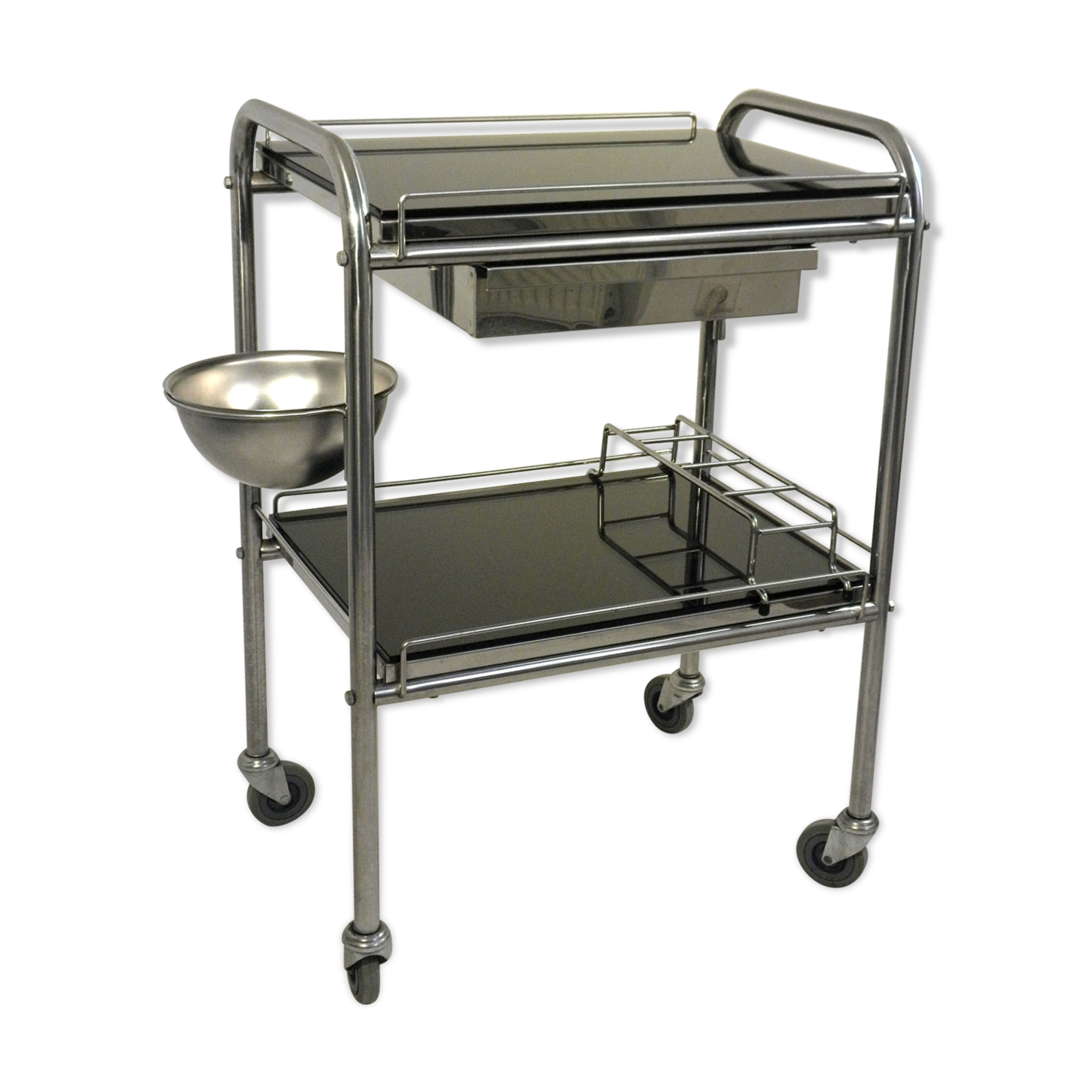 Cart serving stainless steel and glass 70s