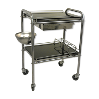 Chariot desserte inox et verre années 70