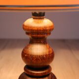 Vintage table lamp in turned wood and fabric lampshade