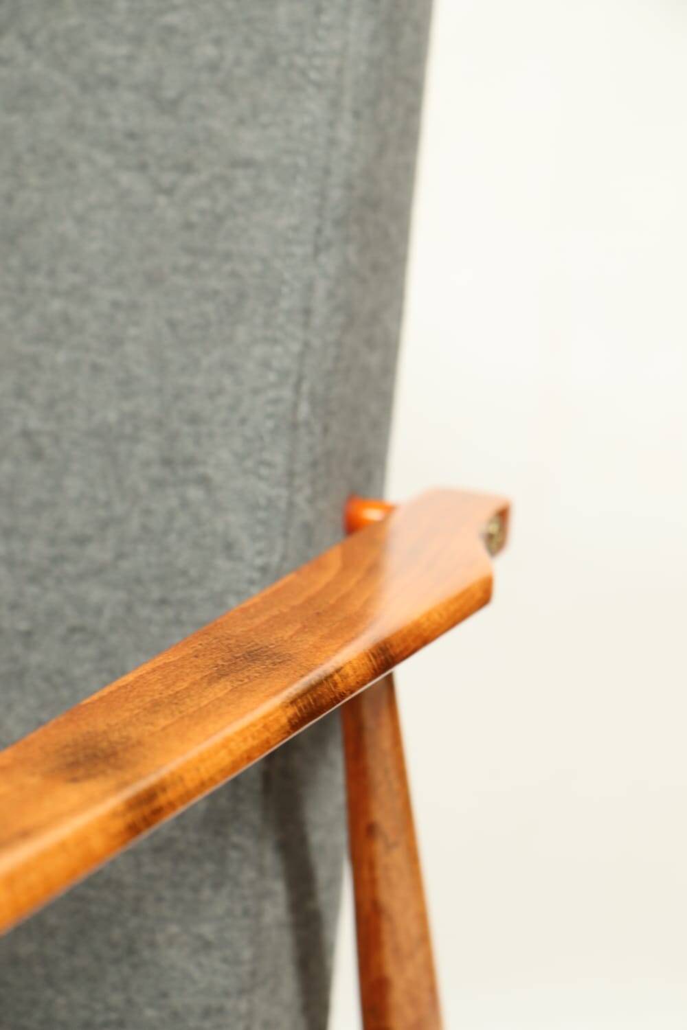 Vintage armchair renovated im wool upholstery graphite colour