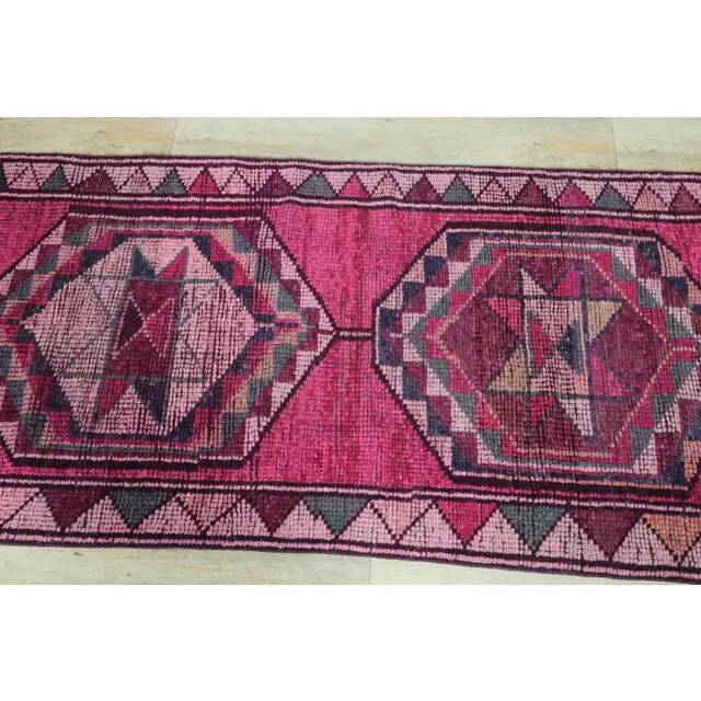 1970s Turkish Hand-Knotted Pink Runner Rug 83x347