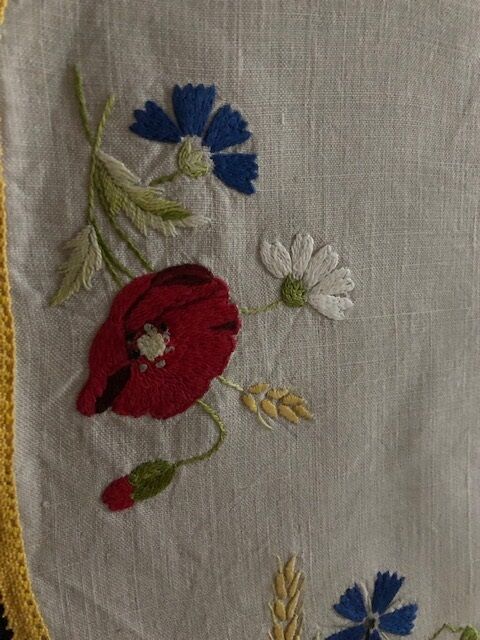 Antique handmade embroidered placemat 52x35cm