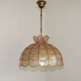 Vintage 1970s French Capiz Shell Light  Peach Scalloped Design Gold Trim