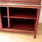 Crédence ou bibliothèque à deux sections recouverte de similicuir couleur Bordeaux