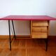 Bureau mid century skaï rouge