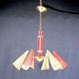 Bi-color chandelier, perforated metal, France Mid-Century