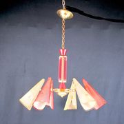 Bi-color chandelier, perforated metal, France Mid-Century