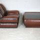 Ensemble fauteuil et table basse cuir, Italie, circa 1970. space age