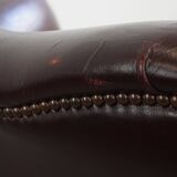 Bordeaux Red Cowhide Wingback Chair in English Style