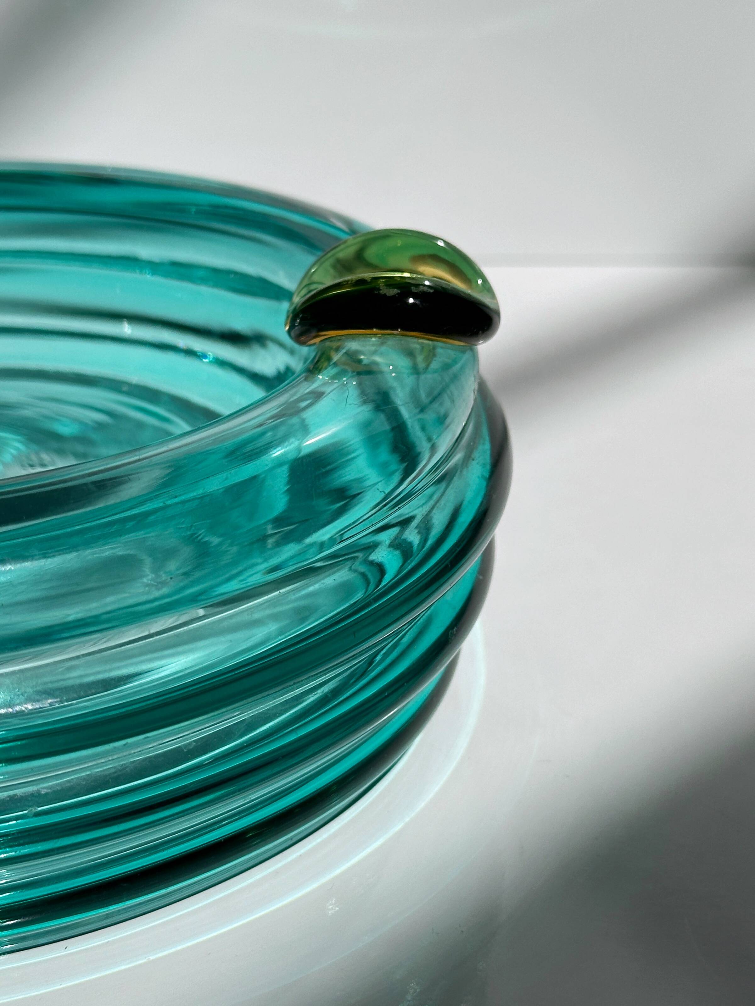 Italian Glass Vide Poche / Ash Tray Turquoise Glas Postmodern