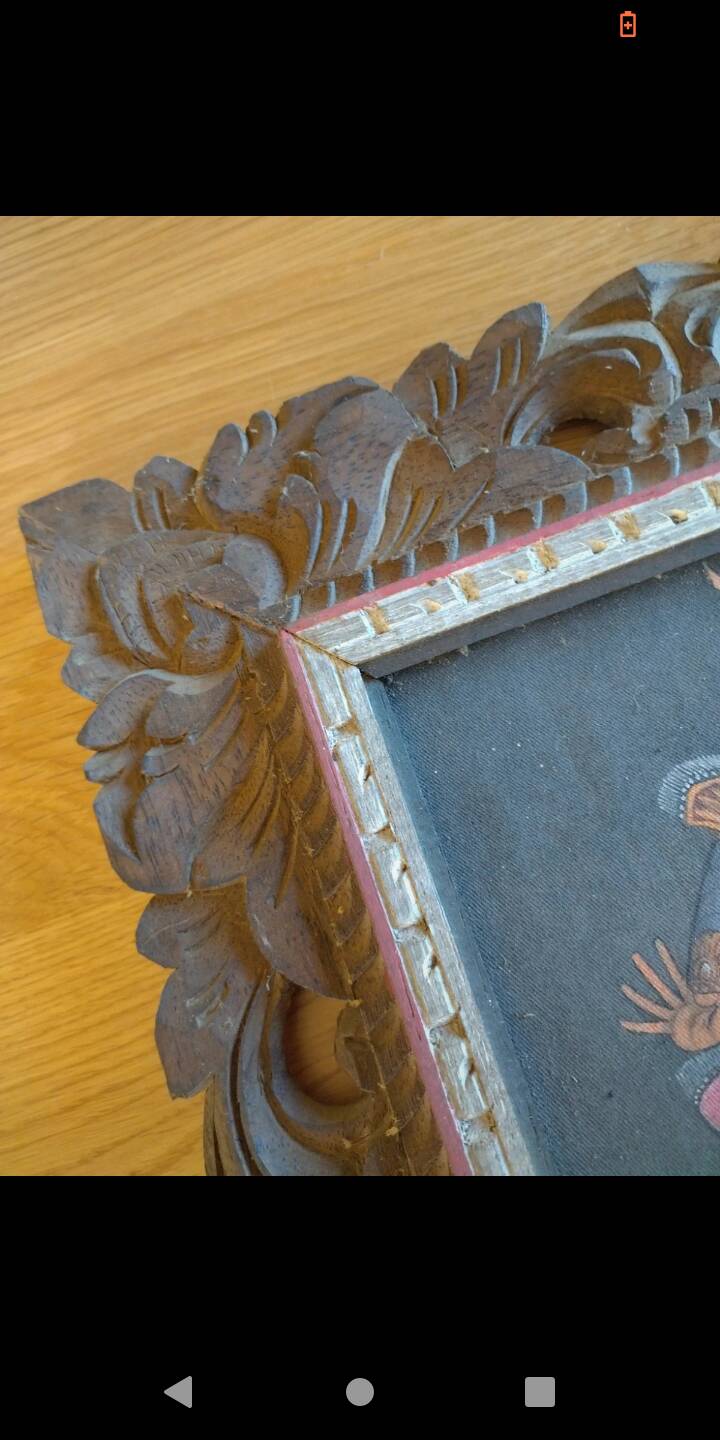 Painting and carved wooden frame, Bali, Indonesia