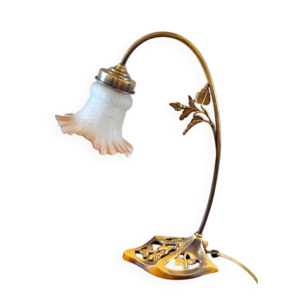 Lampe art deco laiton - opaline