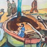 Original Gouache painting "Marin au port" signed G. Peyrondet around 1950