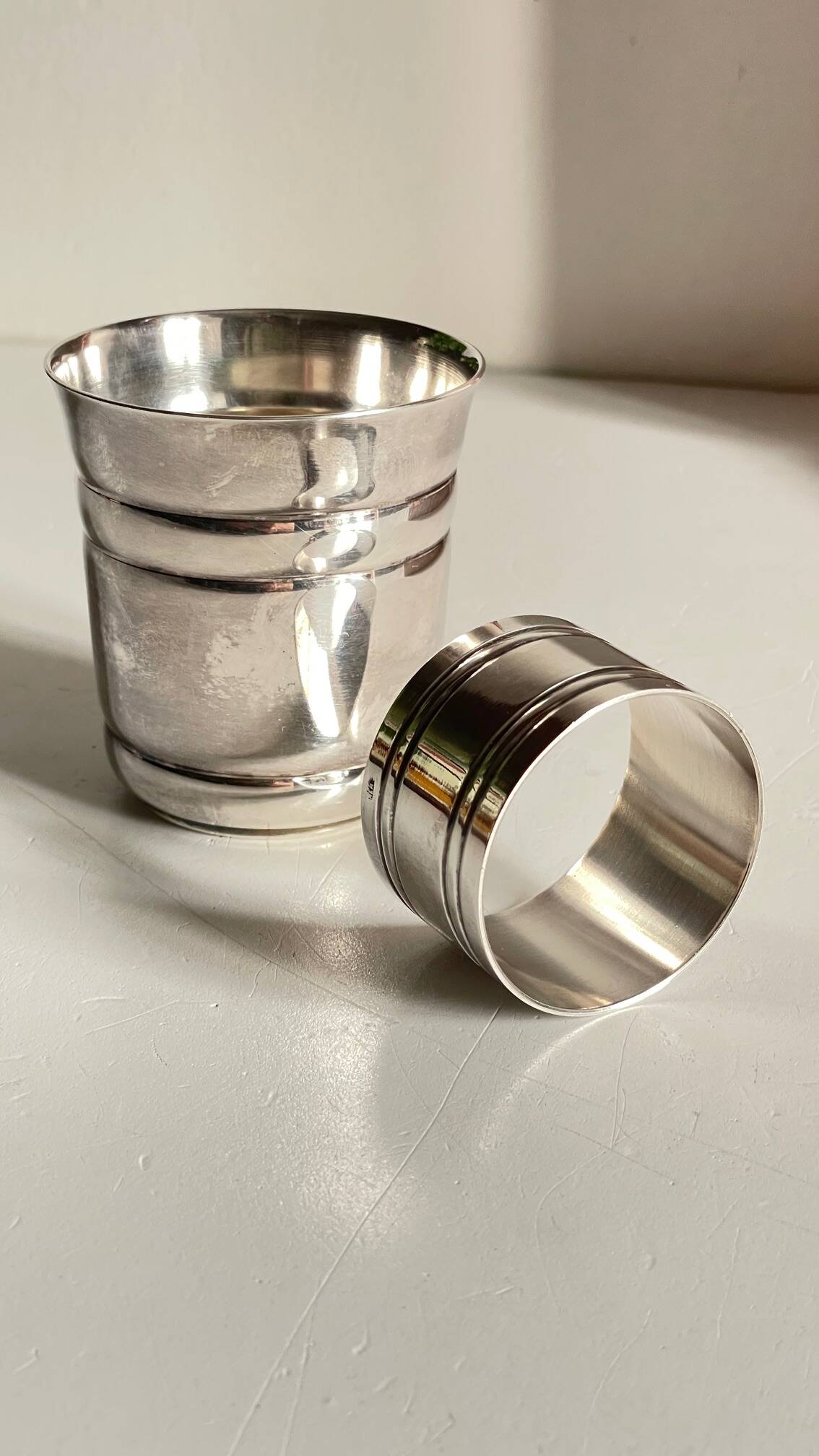 Silver-plated glass and napkin ring by UDNER