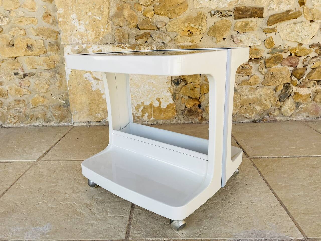 Table d'appoint Vintage sur roulettes avec rangement, édition Flair 1970s