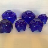 Six cobalt blue interlocking candle holders