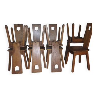 8 chaises brutaliste chene massif
