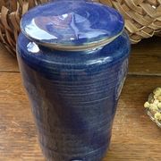 Glazed blue stoneware bonbonnière