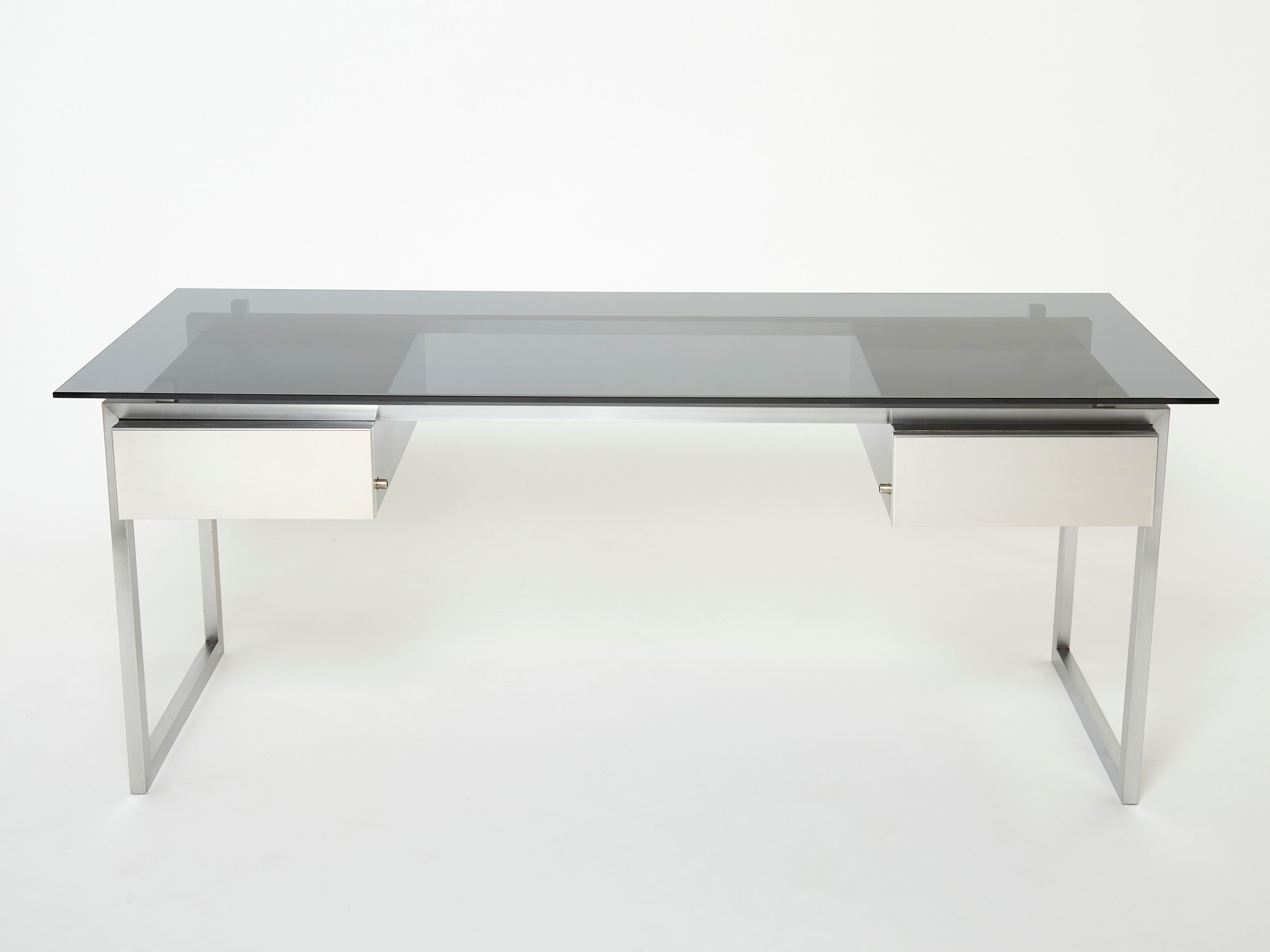 Desk stainless steel brushed gray smoked glass by Patrice Maffei for Kappa 1970