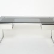 Desk stainless steel brushed gray smoked glass by Patrice Maffei for Kappa 1970