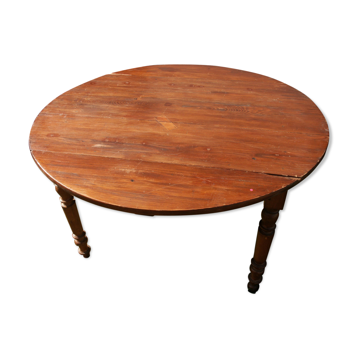 Round drop-leaf table in beech and pine