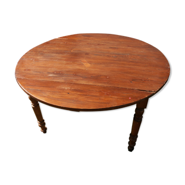 Round drop-leaf table in beech and pine