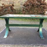 Vintage ceramic coffee table Vallauris spirit with metal x base