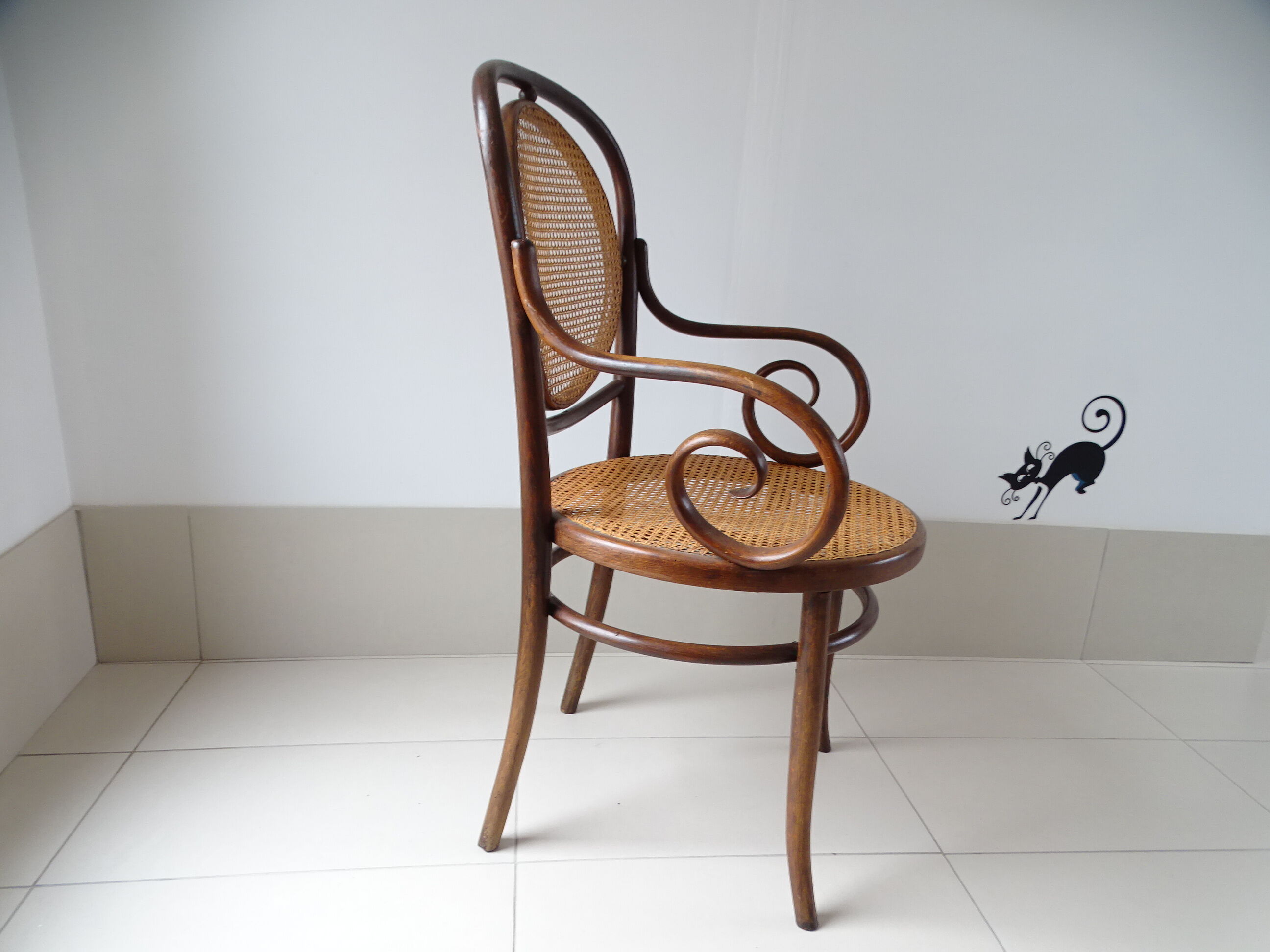 Fauteuil Fischel assise et dossier canné bois courbé