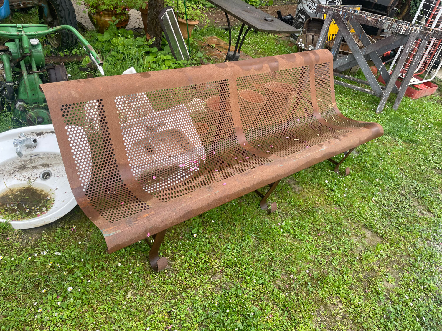Forged Metal French Industrial Style Garden Bench