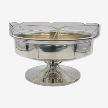 Coupe Art Déco en métal argenté et verre gravé Années 1930-1940