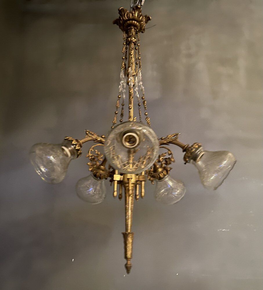 Italian Liberty Bronze Chandelier, 1940s