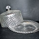 Vintage cheese bell in pressed glass molded DIAMOND 16cm