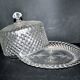 Vintage cheese bell in pressed glass molded DIAMOND 16cm