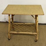 Rolling trolley / Small side table in bamboo and rattan, 1960