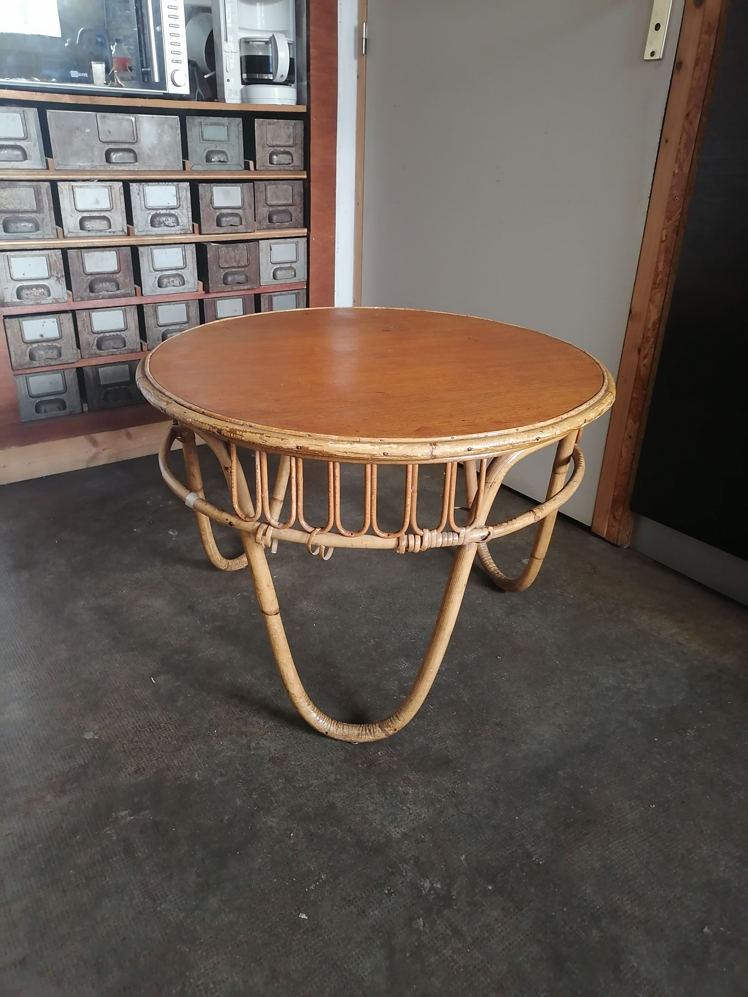1960 wicker rattan coffee table