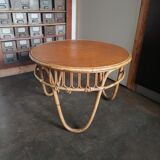 1960 wicker rattan coffee table