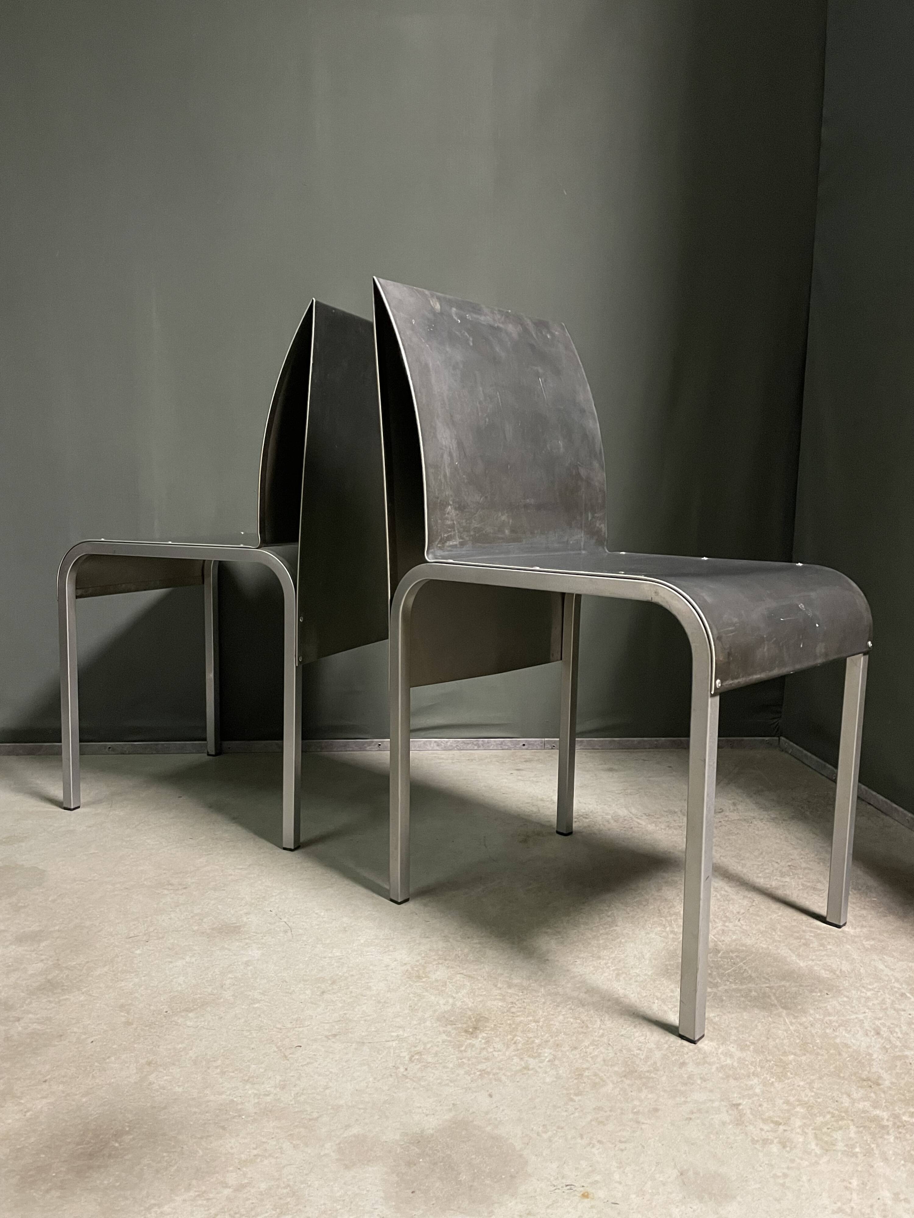 Rare set of 4 Aluminium side chairs 1980's